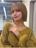 顔周りカット/縮毛矯正/ダークブラウン/コーラルにピンク/ボブ