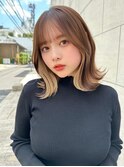 大人かわいい インナーカラーボブ くびれボブ 原宿/表