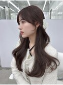 透明感グレージュカラー/韓国ヘア/顔周りカット/ロングレイヤー