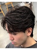 渋谷フェザーショートメンズマッシュウルフセンターパートカット