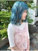 【LA PENSEE】くすみブルー 恐竜カラー ボブ　韓国 アニメカラー