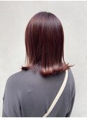 チェリーレッド_マロンベージュ Aラインボブ かきあげ