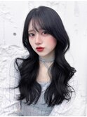 韓国レイヤー/くびれヘア/ネビージュ/黒髪カタログ/顔周りカット