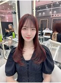 レイヤーカット☆ブリーチなしチェリーブラウン髪質改善☆韓国