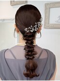 結婚式お呼ばれ編みおろしヘアセット三つ編みアレンジヘアメイク