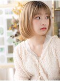 ハイトーンカラー艶感ストレート抜け感ボブh3戸頭20代30代40代