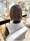 外はねボブ　縮毛矯正　アッシュベージュ