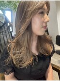 Balayage / ombre / long layer/ curtain bangs / English
