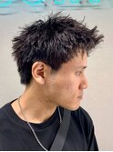 ダークアッシュニュアンスパーマ韓国マッシュベリーショート