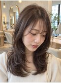 ロング/韓国レイヤー/センターパート/ラベンダーベージュ