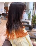 【marl.】ベージュ×毛先カラーオレンジ