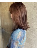 オレンジブラウンこなれミディ暖色カラー前髪イメチェン小顔
