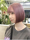 渋谷ブリーチカラータッセルボブ顔周りレイヤー切りっぱなしボブ