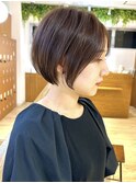 美髪シアーカラーピンクブラウンショートカット切りっぱなしボブ