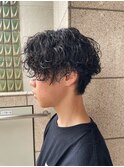波巻きパーマ/メンズカット/メンズパーマ/センターパート