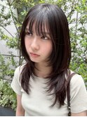 レイヤーカットミニウルフデジタルパーマチェリーブラウン暗髪