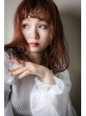 ピンクヘアー前髪パーマ姫カット抜け感ミディアムu大宮20代30代