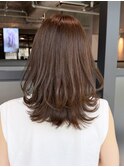 ミディアムレイヤー_ピンクブラウン切りっぱなしボブ_ba479221