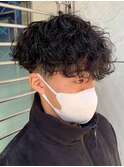 ダークアッシュニュアンスパーマ韓国マッシュベリーショート