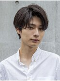 フェザーパーマブルーブラックニュアンスパーマセンターパート