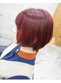 ショートボブ/ブリーチなしカラーバターレッド