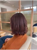 髪質改善カラーブリーチ無しピンクブラウン外ハネレイヤー韓国風