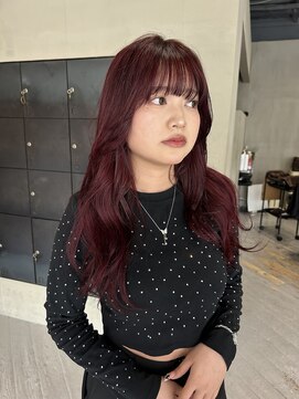 ヘアー アイス ルーチェ(HAIR ICI LUCE) 夏カラー赤カラーロングレイヤー韓国レイヤーレイヤーカット山中