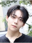 メンズ黒髪ショートセンターパートコンマバング韓国