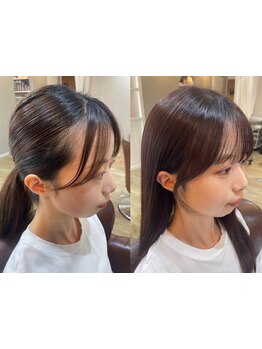 似合わせ前髪カットと結んだときに可愛いおくれ毛♪小顔に見える顔周りカットのオーダー多数◎