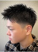 ba267ニュアンスカラー短髪刈り上げウルフ束感バーバースタイル