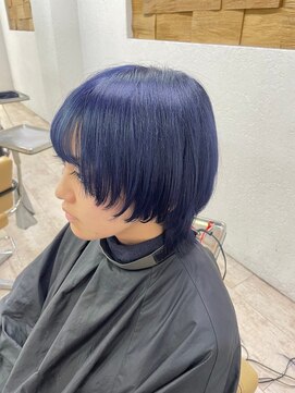 アジールヘア 所沢プロペ通り店(agir hair) ネイビーブルー小顔ボブルフブリーチレイヤーケアブリーチ所沢