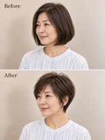 aptas 青山/表参道 白髪染め/白髪ぼかしハイライト/ボリュームアップエクステ 50代の大人ショート|表参道・青山