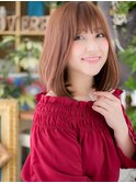 大人可愛いミルクティーピンク小顔ミディアムh4上尾10代20代30代