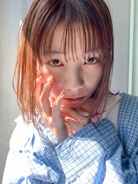 テトヘアー(teto hair) 切りっぱなしボブ、ピンクベージュ、シースルーバング