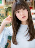 グレーベージュ小顔斜めバングレイヤーロングc6大宮20代30代40代