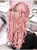 編みカチュ立体リボンハーフツイン