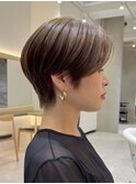 表参道酸性ストレートパーマ艶髪ショートベージュアッシュ40代