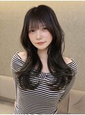 【ひし形シルエット】前髪あり×艶髪ダークアッシュの韓国ロング