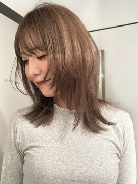 顔周りレイヤーベージュブラウン透明感カラー