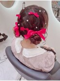 サイド編み込み×編み込みお団子ツイン