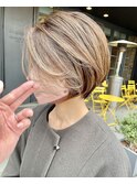 ショートボブ×脱白髪染めハイライト#池袋#東池袋