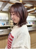 切りっぱなしボブ/ピンクブラウン