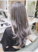 かき揚げロング　ホワイトアッシュカラーグラデーションカラー