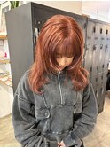 オレンジカラーブリーチなしダブルカラーレイヤー暖色カラー