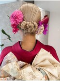 hinari/成人式ヘア/タイトヘア/生花ヘアアレンジ
