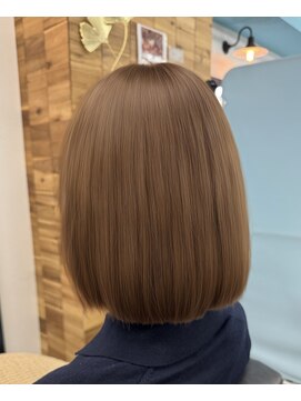 縮毛履歴　ワンブリーチ　ミルクティーカラー　透明感カラー