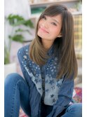 シアーグレージュが大人かわいい艶カラーセミディc1