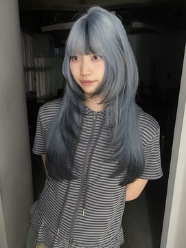 キオク(KIOX) 水色/レイヤーカット/ハイトーン/ワンカラー/名古屋