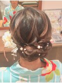 編み込みアップ　浴衣ヘアー