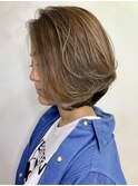 短すぎない大人くびれボブ×ナチュラルハイライトグレージュ　K